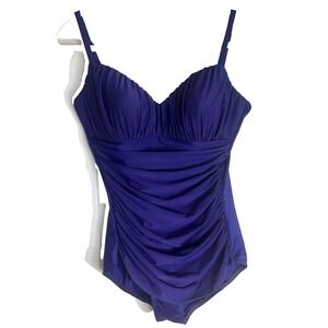 Miraclesuit Purple Ruched Tummy Control One-Piece Swimsuit Women's 14 EUC